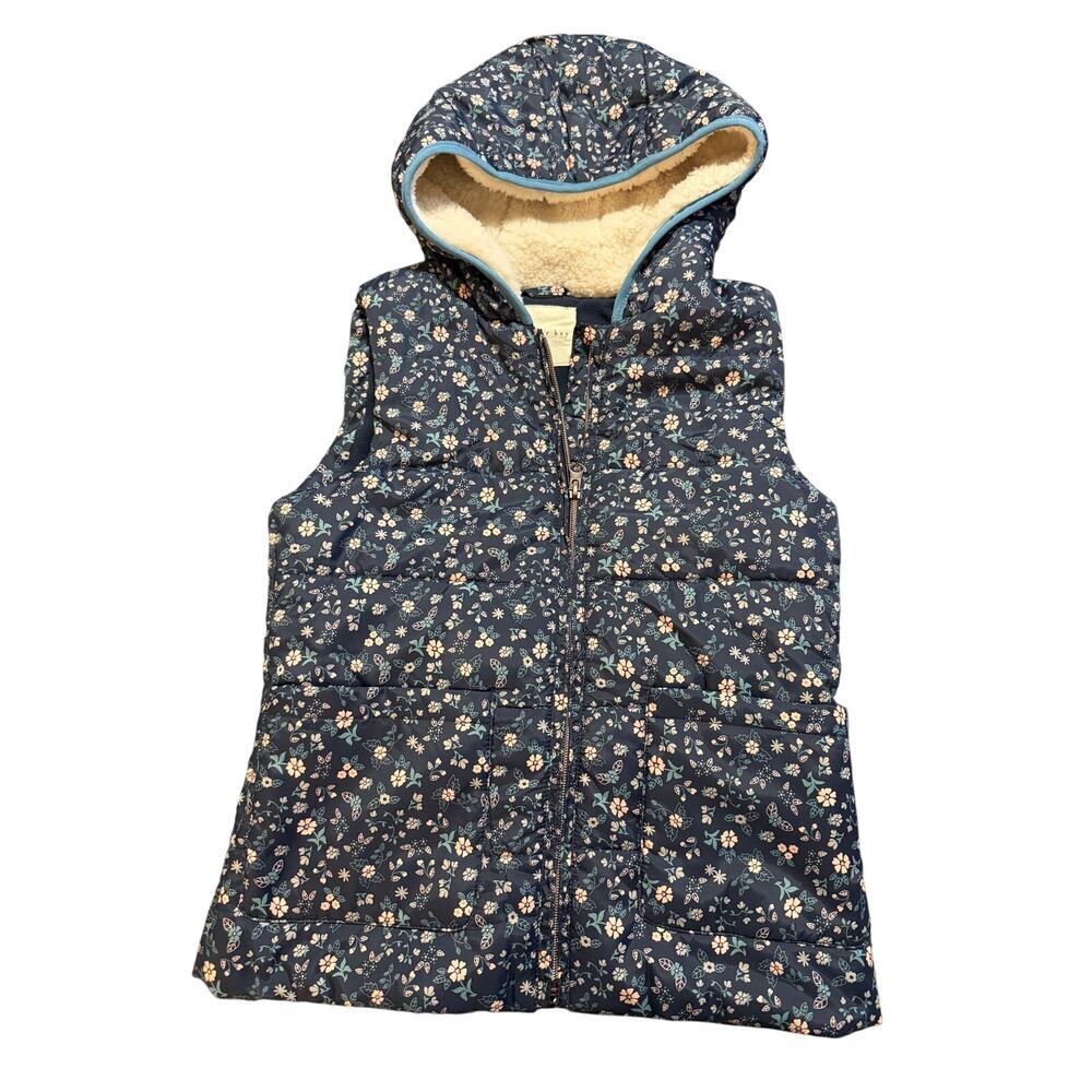 Copper Key Size 10/12 Navy Girl Puffer‎ Floral Sherpa Hooded Vest Full Zip